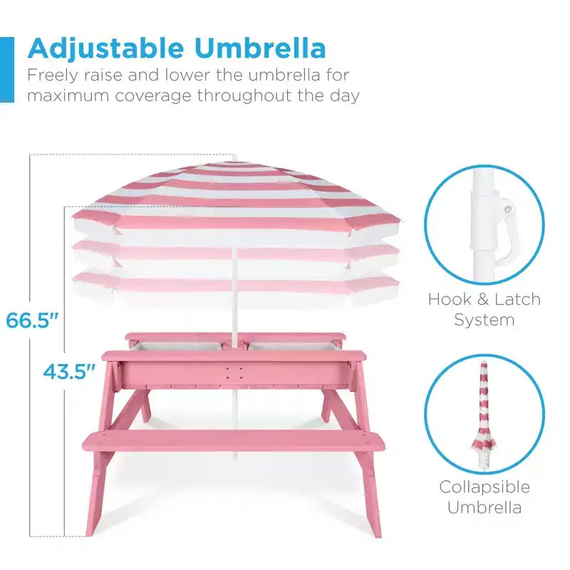 Best Choice Products Tavolo da Picnic per Bambini 3-in-1 per Attività con Sabbia e Acqua all'Aperto con Ombrellone