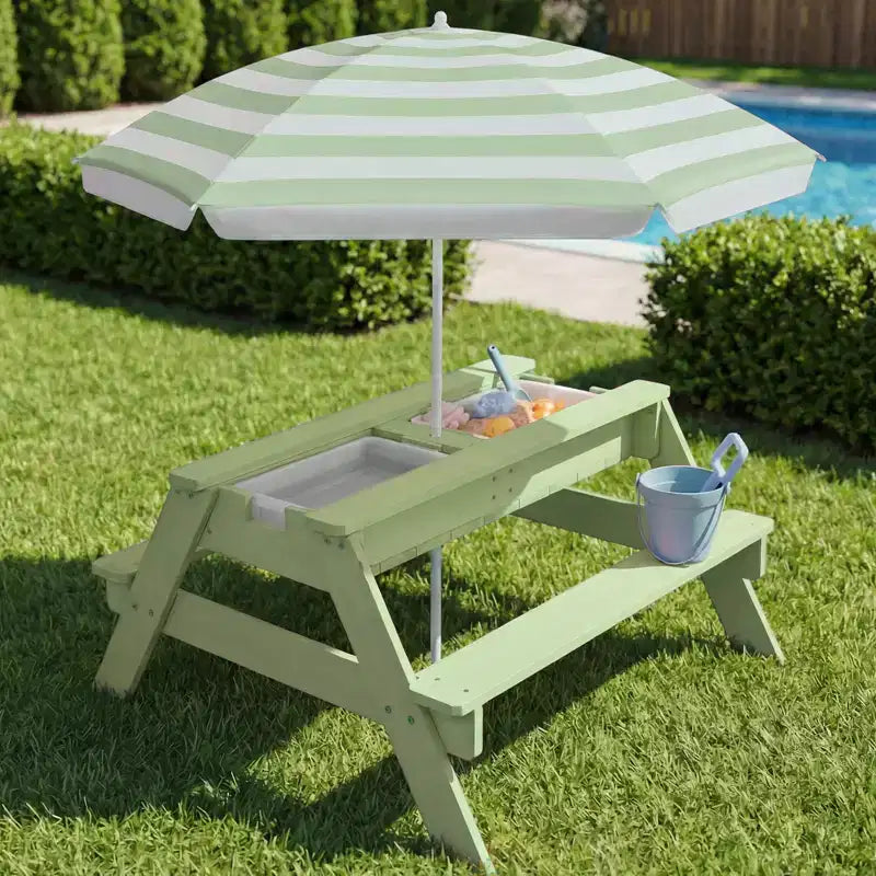 Best Choice Products Tavolo da Picnic per Bambini 3-in-1 per Attività con Sabbia e Acqua all'Aperto con Ombrellone