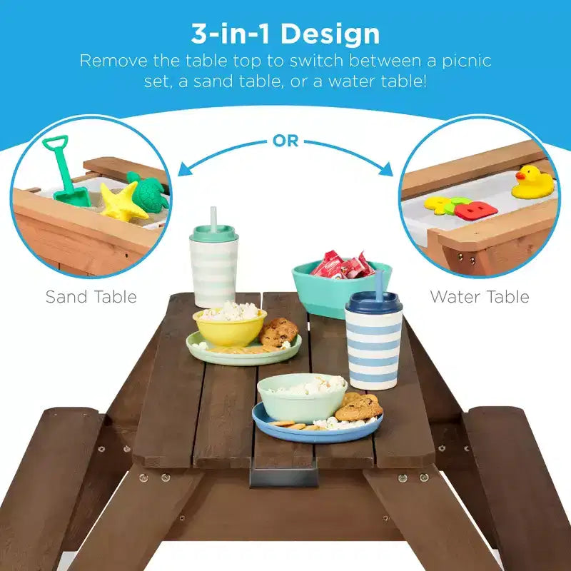 Best Choice Products Tavolo da Picnic per Bambini 3-in-1 per Attività con Sabbia e Acqua all'Aperto con Ombrellone