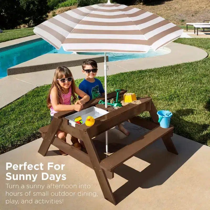 Best Choice Products Tavolo da Picnic per Bambini 3-in-1 per Attività con Sabbia e Acqua all'Aperto con Ombrellone