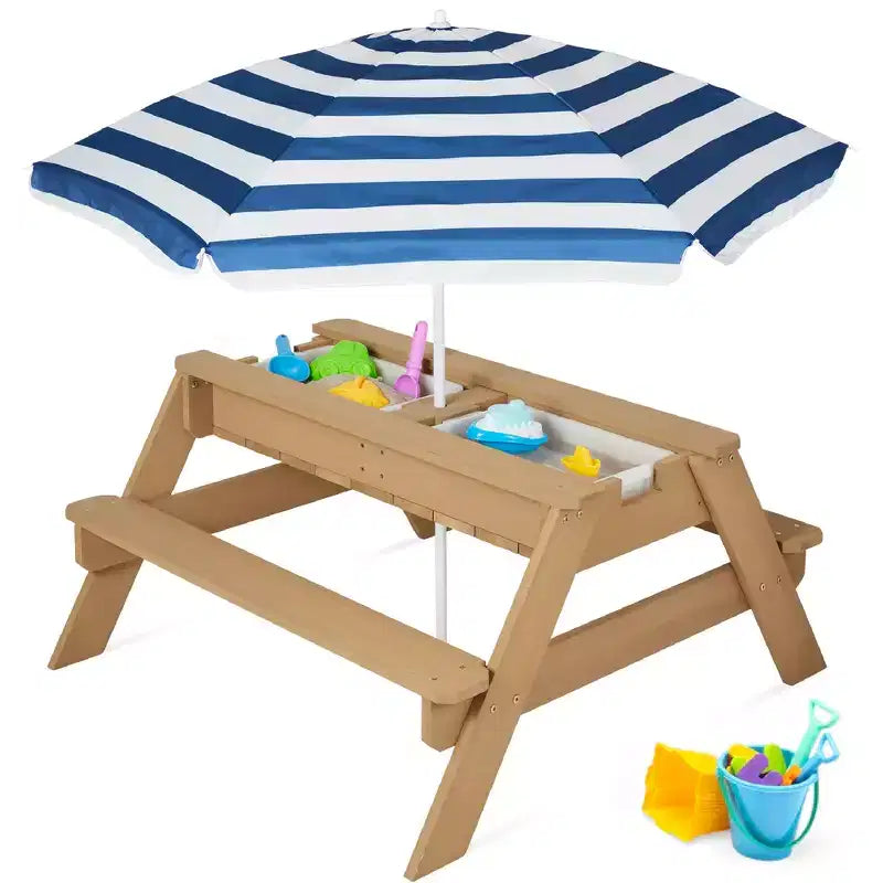 Best Choice Products Tavolo da Picnic per Bambini 3-in-1 per Attività con Sabbia e Acqua all'Aperto con Ombrellone