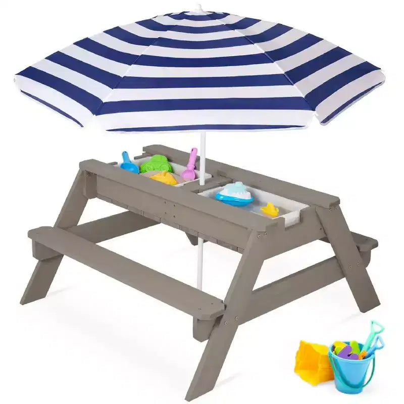 Best Choice Products Tavolo da Picnic per Bambini 3-in-1 per Attività con Sabbia e Acqua all'Aperto con Ombrellone