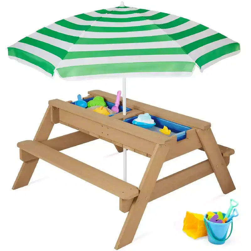 Best Choice Products Tavolo da Picnic per Bambini 3-in-1 per Attività con Sabbia e Acqua all'Aperto con Ombrellone