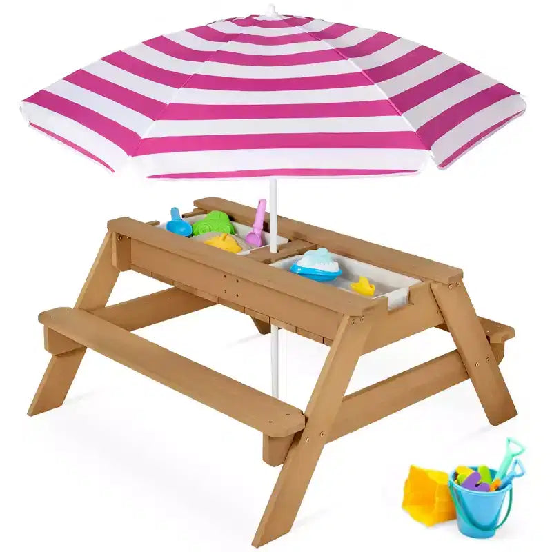 Best Choice Products Tavolo da Picnic per Bambini 3-in-1 per Attività con Sabbia e Acqua all'Aperto con Ombrellone