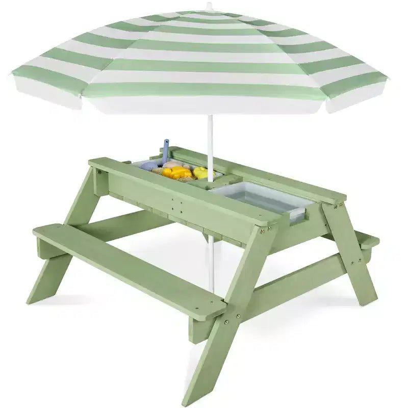 Best Choice Products Tavolo da Picnic per Bambini 3-in-1 per Attività con Sabbia e Acqua all'Aperto con Ombrellone