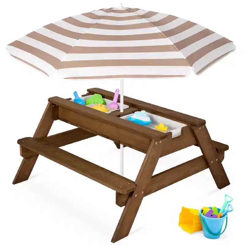 Best Choice Products Tavolo da Picnic per Bambini 3-in-1 per Attività con Sabbia e Acqua all'Aperto con Ombrellone
