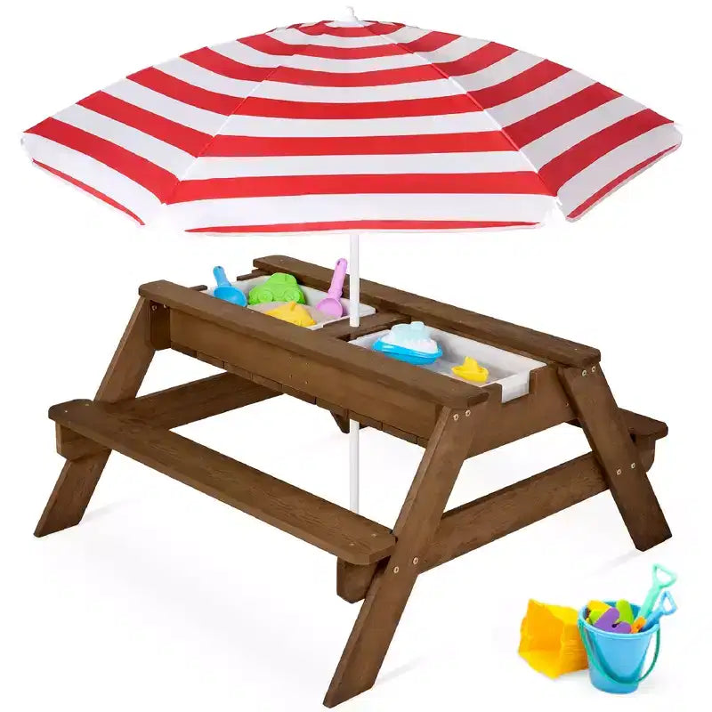 Best Choice Products Tavolo da Picnic per Bambini 3-in-1 per Attività con Sabbia e Acqua all'Aperto con Ombrellone