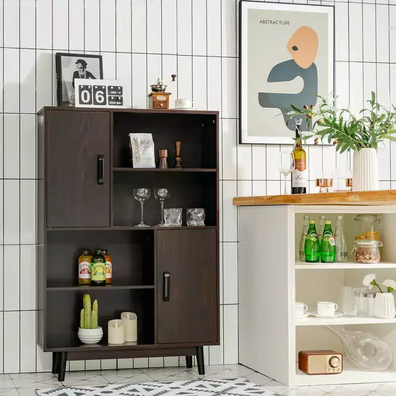 Costway Madia Mobile Contenitore Libreria Credenza con Anta Ripiano Nero / Bianco / Espresso