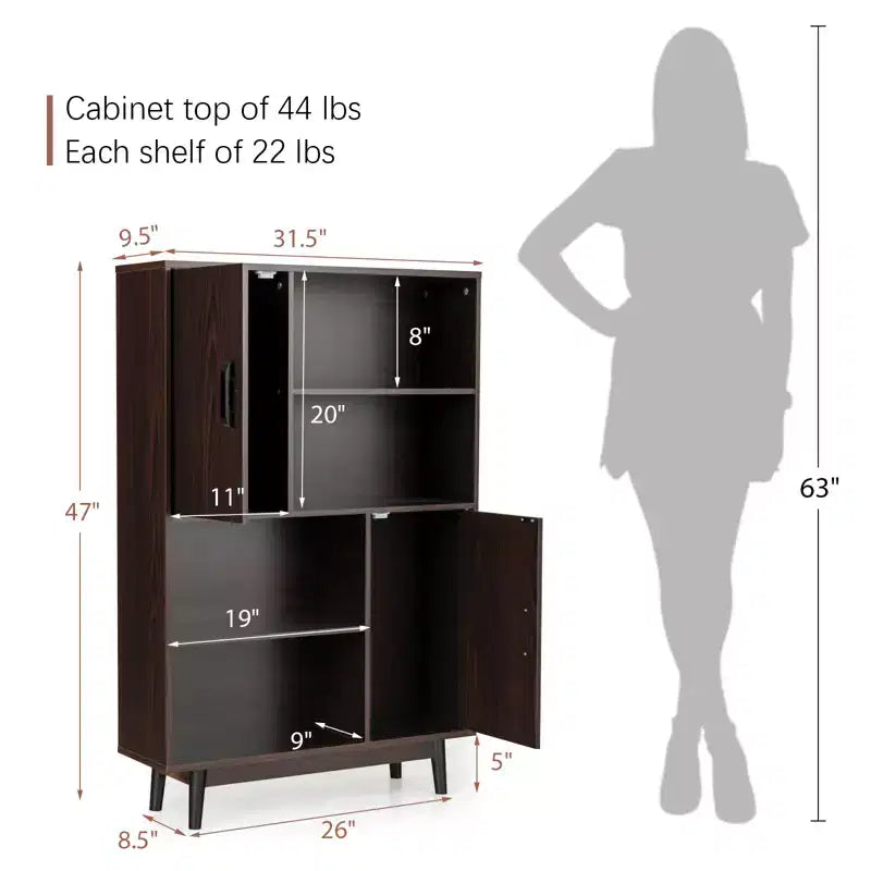 Costway Madia Mobile Contenitore Libreria Credenza con Anta Ripiano Nero / Bianco / Espresso