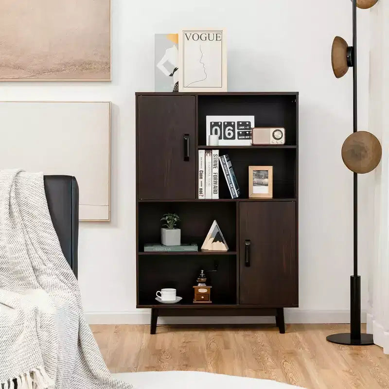 Costway Madia Mobile Contenitore Libreria Credenza con Anta Ripiano Nero / Bianco / Espresso