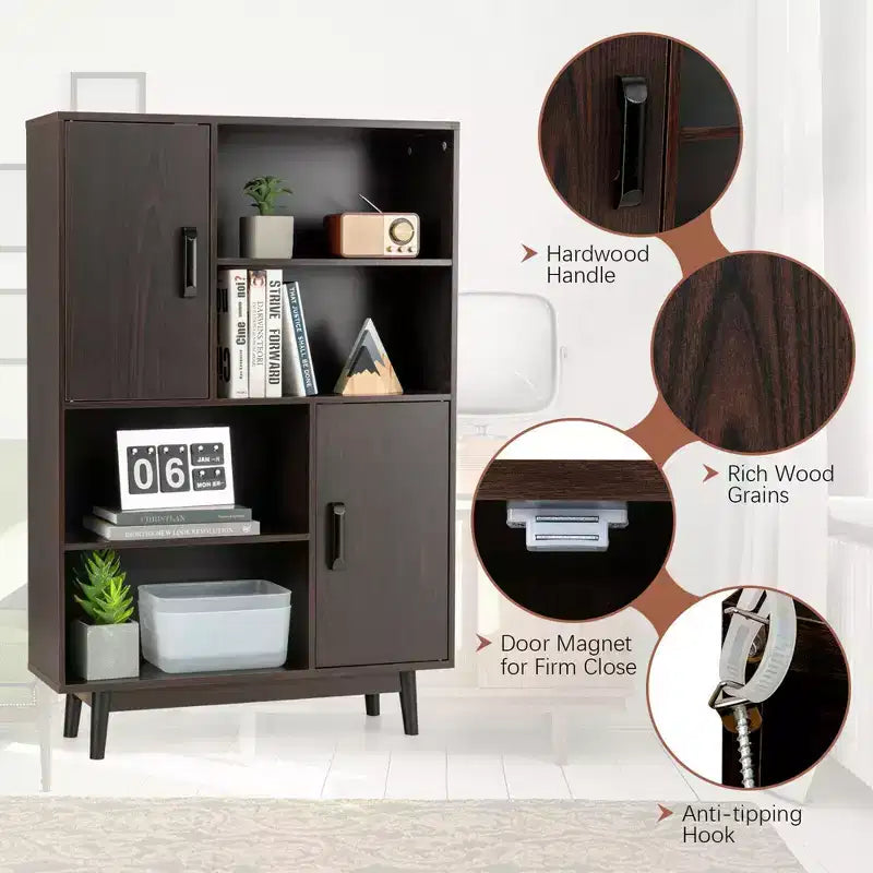Costway Madia Mobile Contenitore Libreria Credenza con Anta Ripiano Nero / Bianco / Espresso