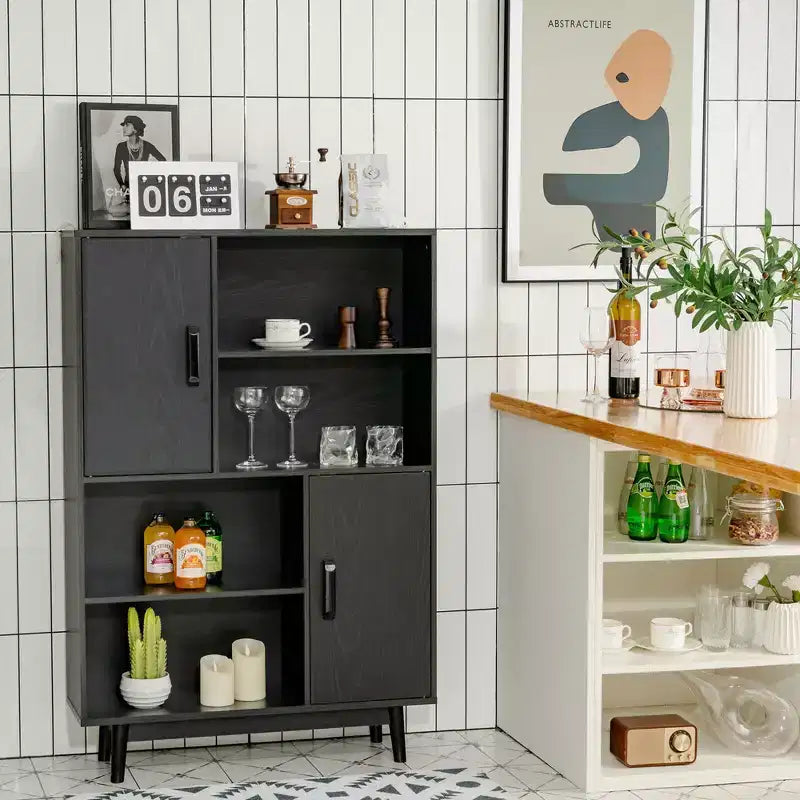 Costway Madia Mobile Contenitore Libreria Credenza con Anta Ripiano Nero / Bianco / Espresso