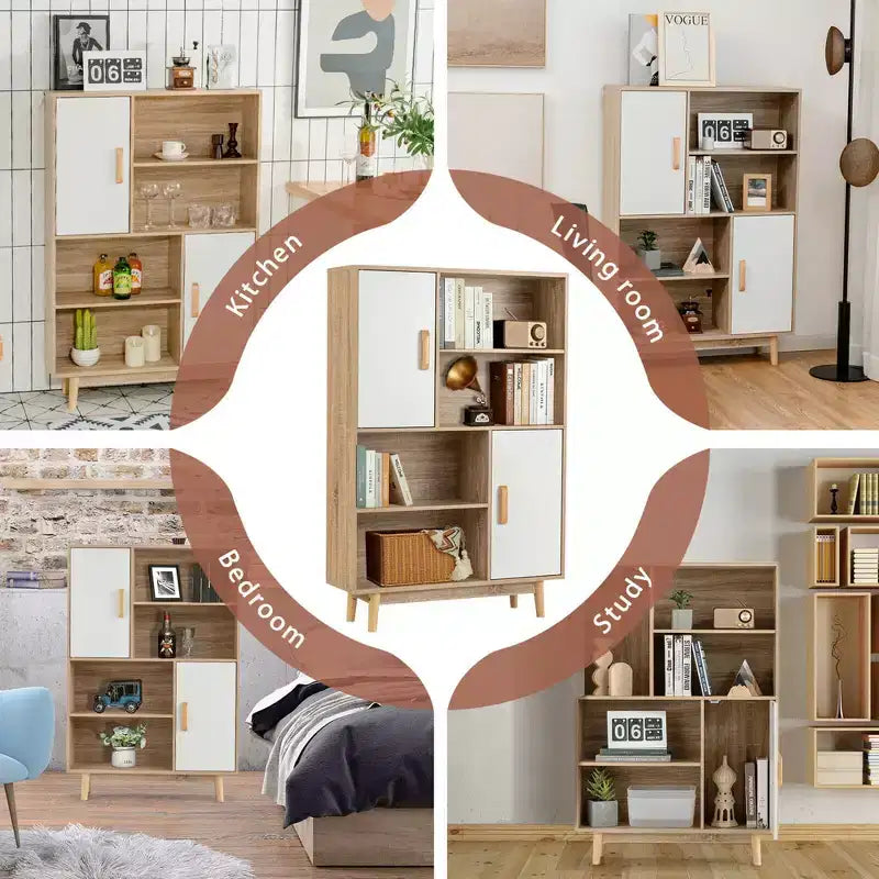 Costway Madia Mobile Contenitore Libreria Credenza con Anta Ripiano Nero / Bianco / Espresso