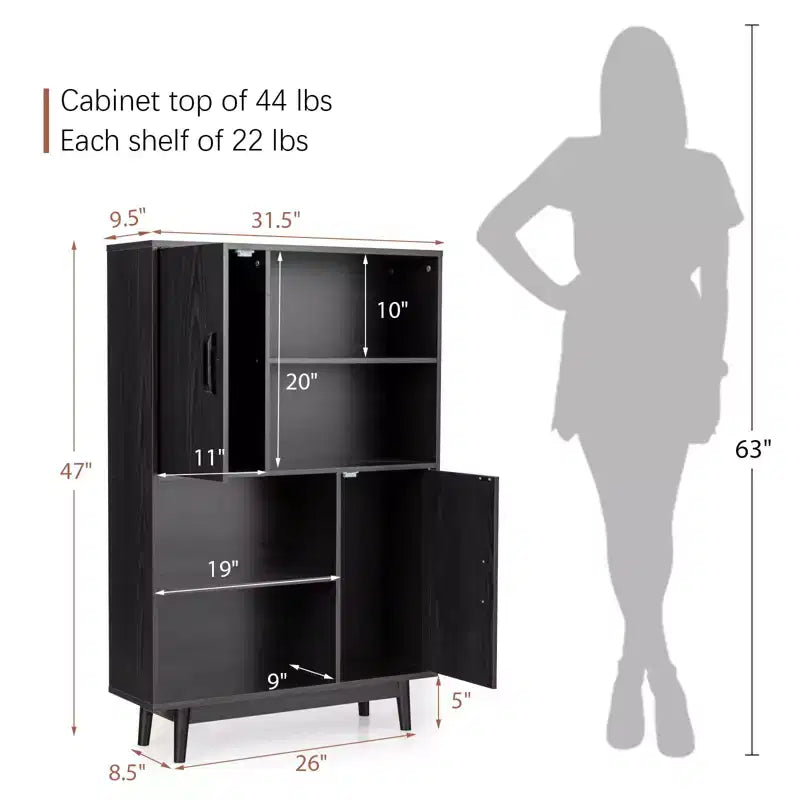 Costway Madia Mobile Contenitore Libreria Credenza con Anta Ripiano Nero / Bianco / Espresso