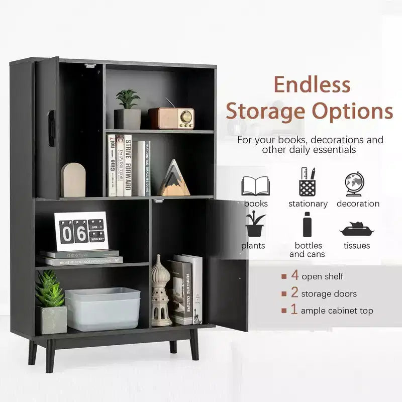 Costway Madia Mobile Contenitore Libreria Credenza con Anta Ripiano Nero / Bianco / Espresso