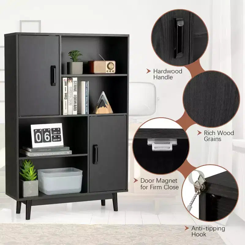 Costway Madia Mobile Contenitore Libreria Credenza con Anta Ripiano Nero / Bianco / Espresso