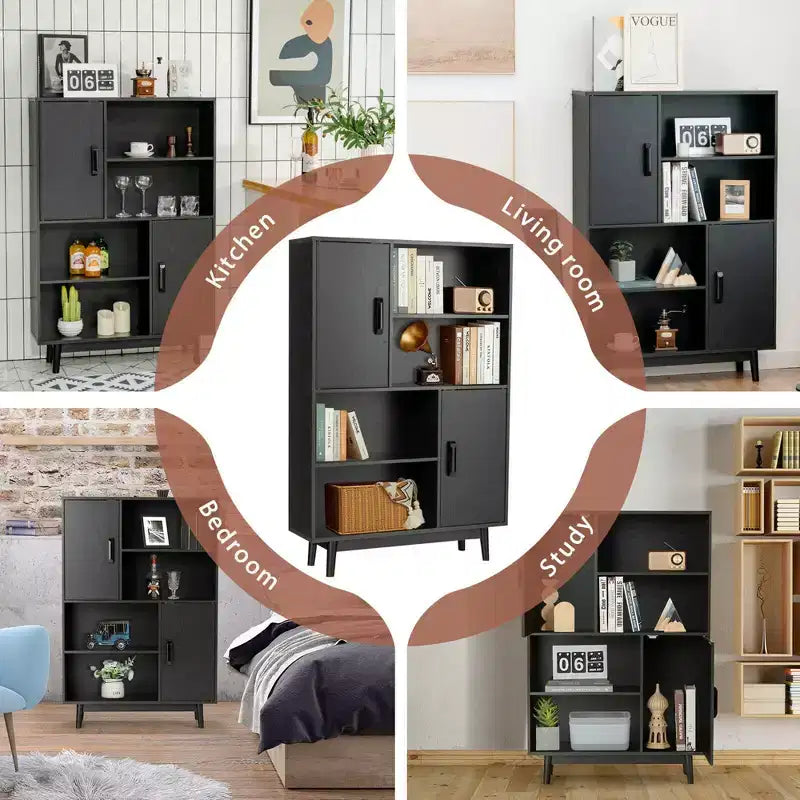 Costway Madia Mobile Contenitore Libreria Credenza con Anta Ripiano Nero / Bianco / Espresso