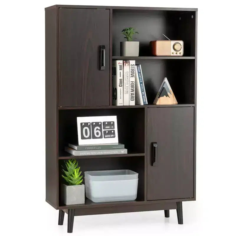 Costway Madia Mobile Contenitore Libreria Credenza con Anta Ripiano Nero / Bianco / Espresso