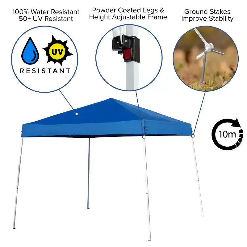 Ensemble tente de réception/événement portable Flash Furniture – Tente pop-up de 2,4 x 2,4 m, table pliante en deux de 1,8 m, lot de 4 chaises pliantes