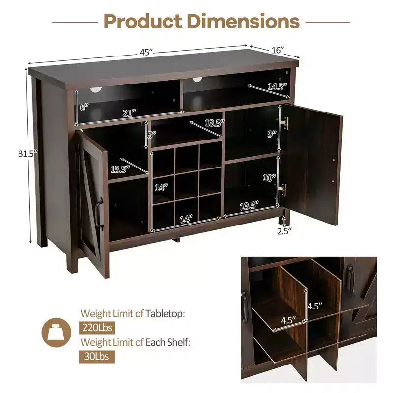 Buffet Costway – Meuble de Rangement Ferme avec Casier à Vin 9 Bouteilles et 2 Portes