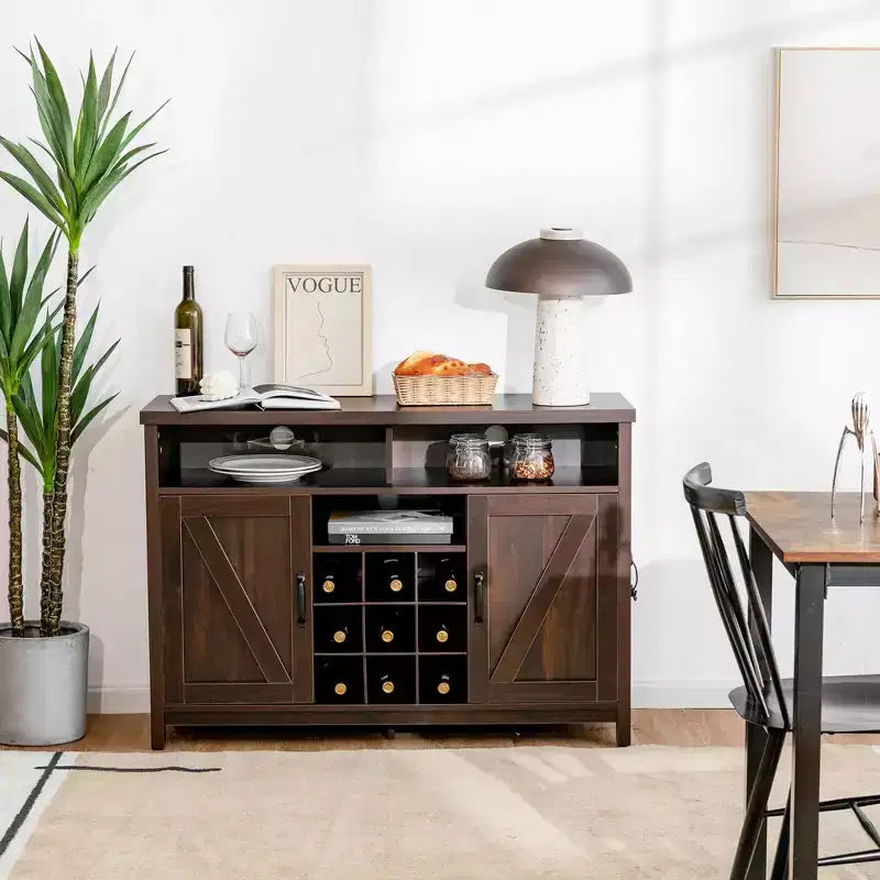 Buffet Costway – Meuble de Rangement Ferme avec Casier à Vin 9 Bouteilles et 2 Portes