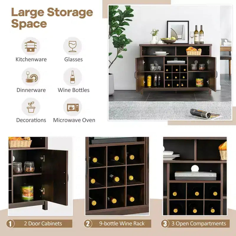 Buffet Costway – Meuble de Rangement Ferme avec Casier à Vin 9 Bouteilles et 2 Portes