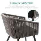 Best Choice Products, set di 2 sedie da pranzo per patio da esterno in vimini intrecciato, portata 113 kg