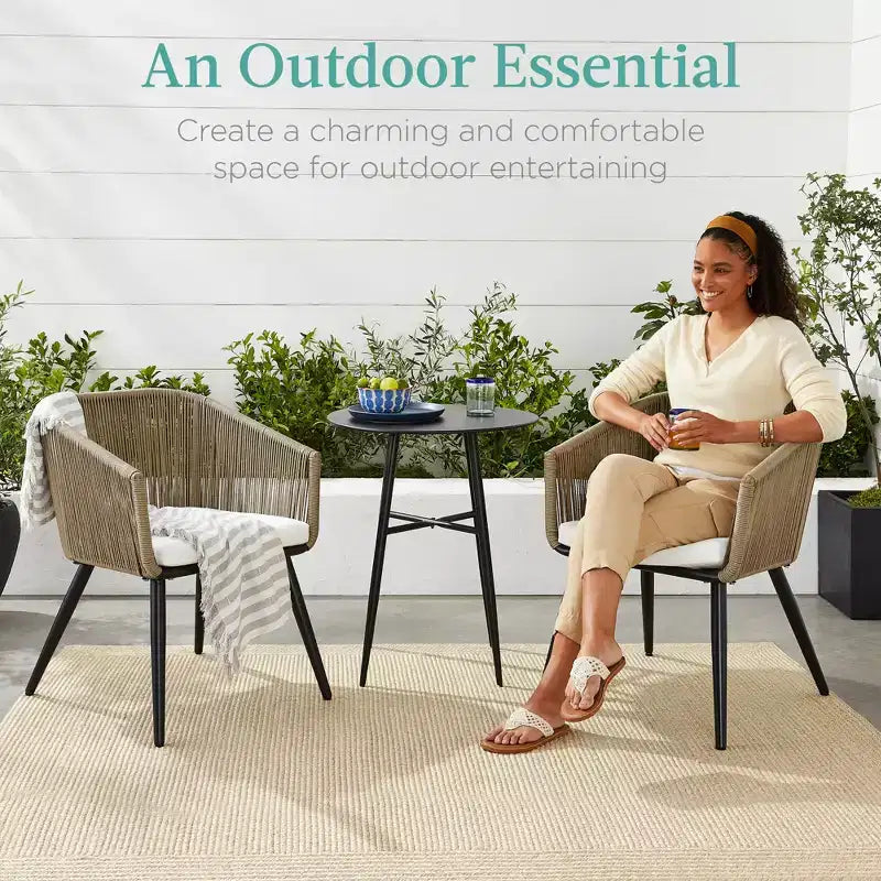 Best Choice Products, set di 2 sedie da pranzo per patio da esterno in vimini intrecciato, portata 113 kg