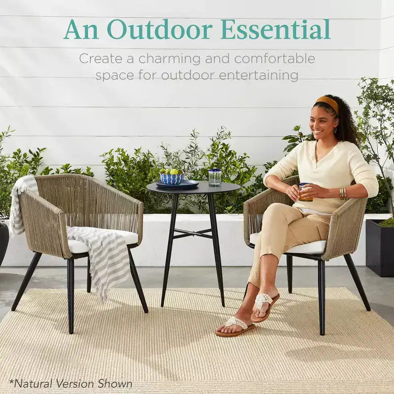 Best Choice Products, set di 2 sedie da pranzo per patio da esterno in vimini intrecciato, portata 113 kg