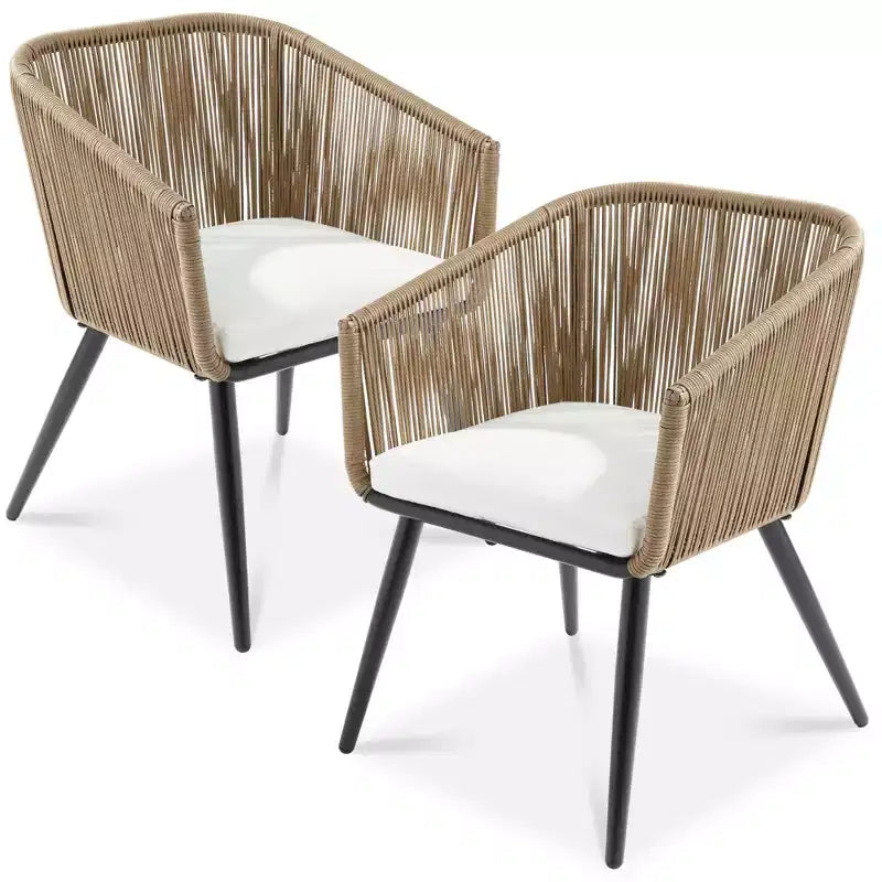 Best Choice Products, set di 2 sedie da pranzo per patio da esterno in vimini intrecciato, portata 113 kg