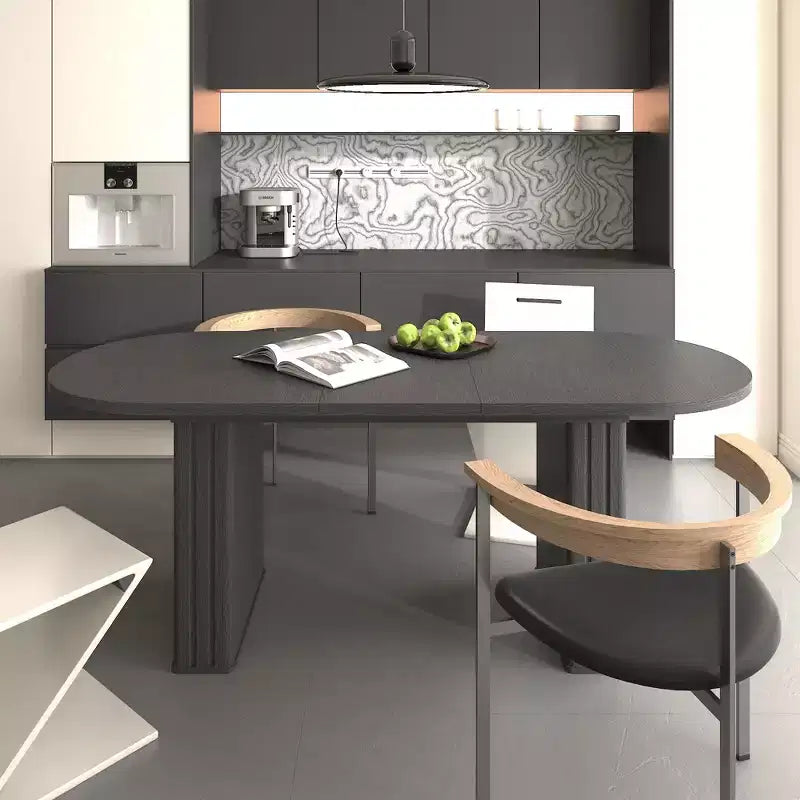 Okak 78IN Tavolo da Pranzo Estensibile per 4-8 Persone, Tavolo da Cucina con Base a Strisce di Legno, Tavolo Pieghevole per Soggiorno, Sala da Pranzo