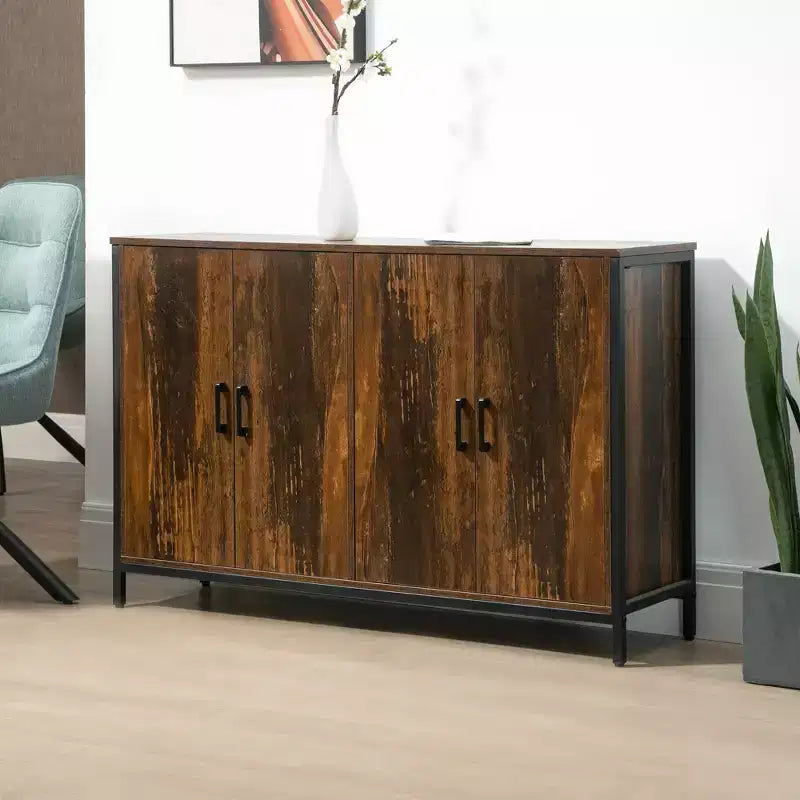 HOMCOM Bahut industriel, Meuble de rangement de cuisine avec étagères réglables pour Salon, Chambre, Couloir, Marron rustique