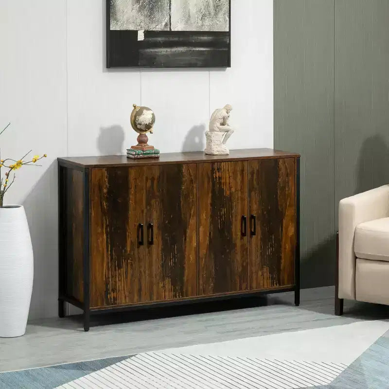 HOMCOM Bahut industriel, Meuble de rangement de cuisine avec étagères réglables pour Salon, Chambre, Couloir, Marron rustique