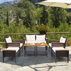 Set mobili da patio Costway 7 pezzi in rattan con divano, poltrona a due posti e tavolo imbottiti