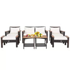 Set mobili da patio Costway 7 pezzi in rattan con divano, poltrona a due posti e tavolo imbottiti