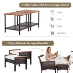 Set mobili da patio Costway 7 pezzi in rattan con divano, poltrona a due posti e tavolo imbottiti