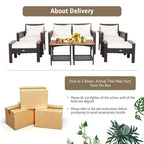 Set mobili da patio Costway 7 pezzi in rattan con divano, poltrona a due posti e tavolo imbottiti