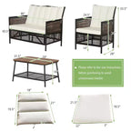 Set di mobili da giardino in rattan Costway 8 pezzi, sedie imbottite, tavolo in legno con ripiano