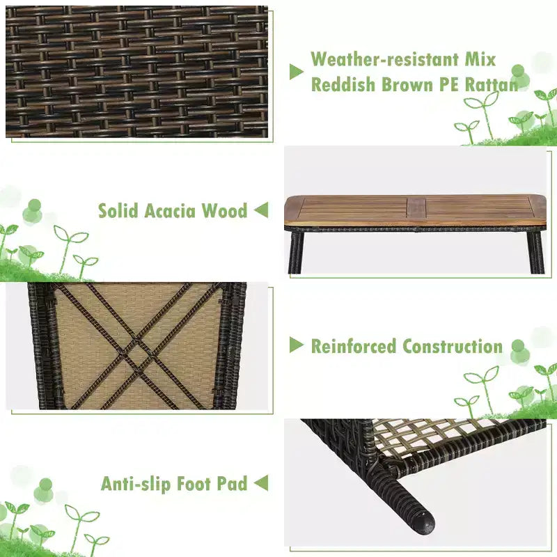Set di mobili da giardino in rattan Costway 8 pezzi, sedie imbottite, tavolo in legno con ripiano