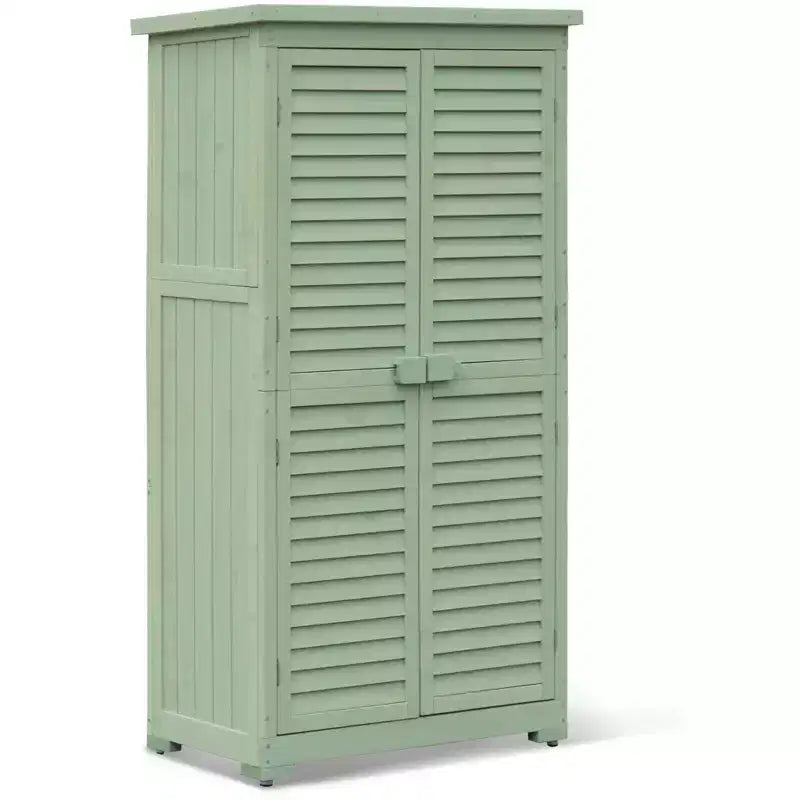 Armadio da esterno impermeabile da 160 cm, con ripiani rimovibili, serrature, doppie ante a persiana, armadio alto in legno per attrezzi da giardino con pavimento per patio, cortile