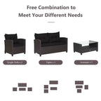 Costway Set Mobili da Giardino in Rattan 4 Pezzi Tavolo in Vetro Scaffale Divano Cuscino