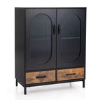 Costway Armoire de Cuisine Autoportante, Buffet avec 2 Portes en Verre et Tiroirs