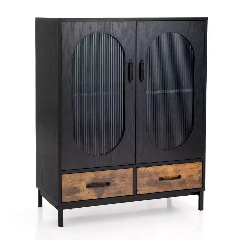 Costway Armoire de Cuisine Autoportante, Buffet avec 2 Portes en Verre et Tiroirs
