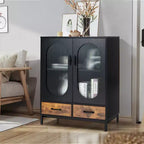 Costway Armoire de Cuisine Autoportante, Buffet avec 2 Portes en Verre et Tiroirs