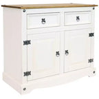 Sunnydaze Kitchen Sideboard Cabinet with 2 Drawers and 2 Doors - Solid Pine Construction - White
