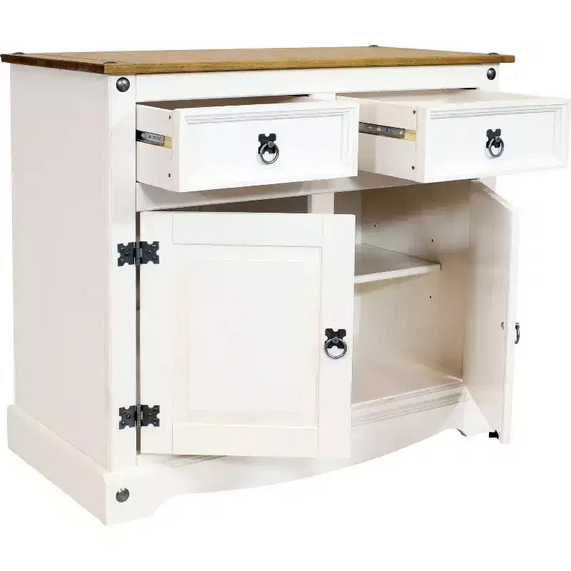 Buffet de cuisine Sunnydaze avec 2 tiroirs et 2 portes - Construction en pin massif - Blanc