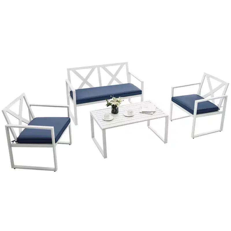 Costway Set di Mobili da Giardino 4 Pezzi con 2 Divani a 2 Posti e Poltrone, Cuscini, Braccioli, per Esterno e Balcone