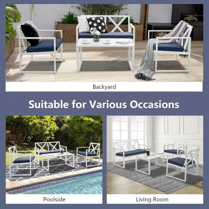 Costway Set di Mobili da Giardino 4 Pezzi con 2 Divani a 2 Posti e Poltrone, Cuscini, Braccioli, per Esterno e Balcone