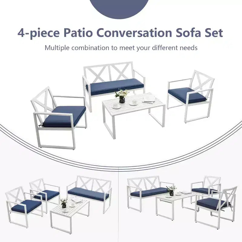 Costway Set di Mobili da Giardino 4 Pezzi con 2 Divani a 2 Posti e Poltrone, Cuscini, Braccioli, per Esterno e Balcone