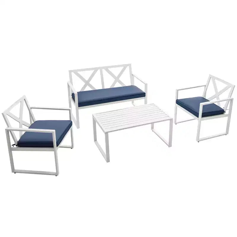 Costway Set di Mobili da Giardino 4 Pezzi con 2 Divani a 2 Posti e Poltrone, Cuscini, Braccioli, per Esterno e Balcone